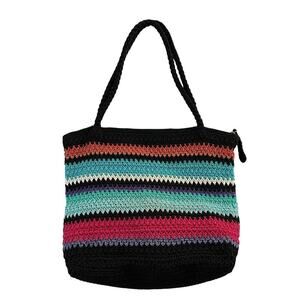 The Sak Bright Striped Multicolor Purse Crochet‎ Zippered Shoulder Bag